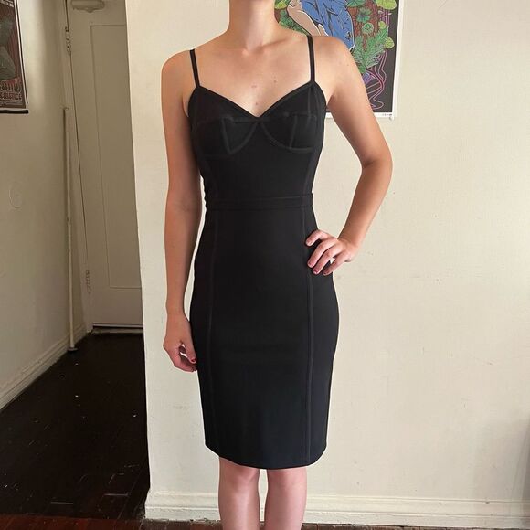 T by Alexander Wang Black Bodycon Corset Mini Dress 90s Style 2/XS EUC - Picture 3 of 9